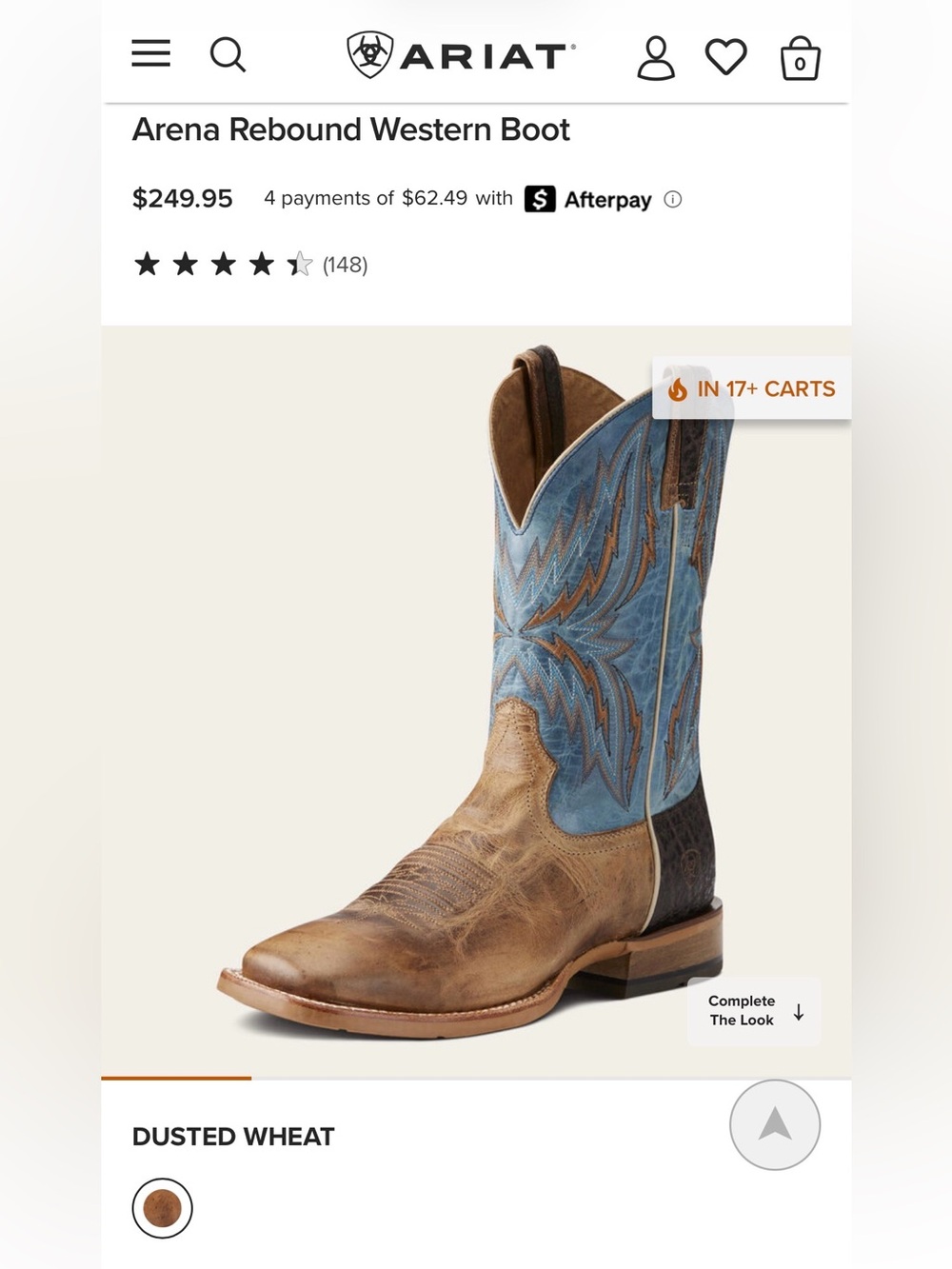 Ariat Brown Leather Cowboy Boots with Light Blue Embroidered Shaft - Picture 2 of 5